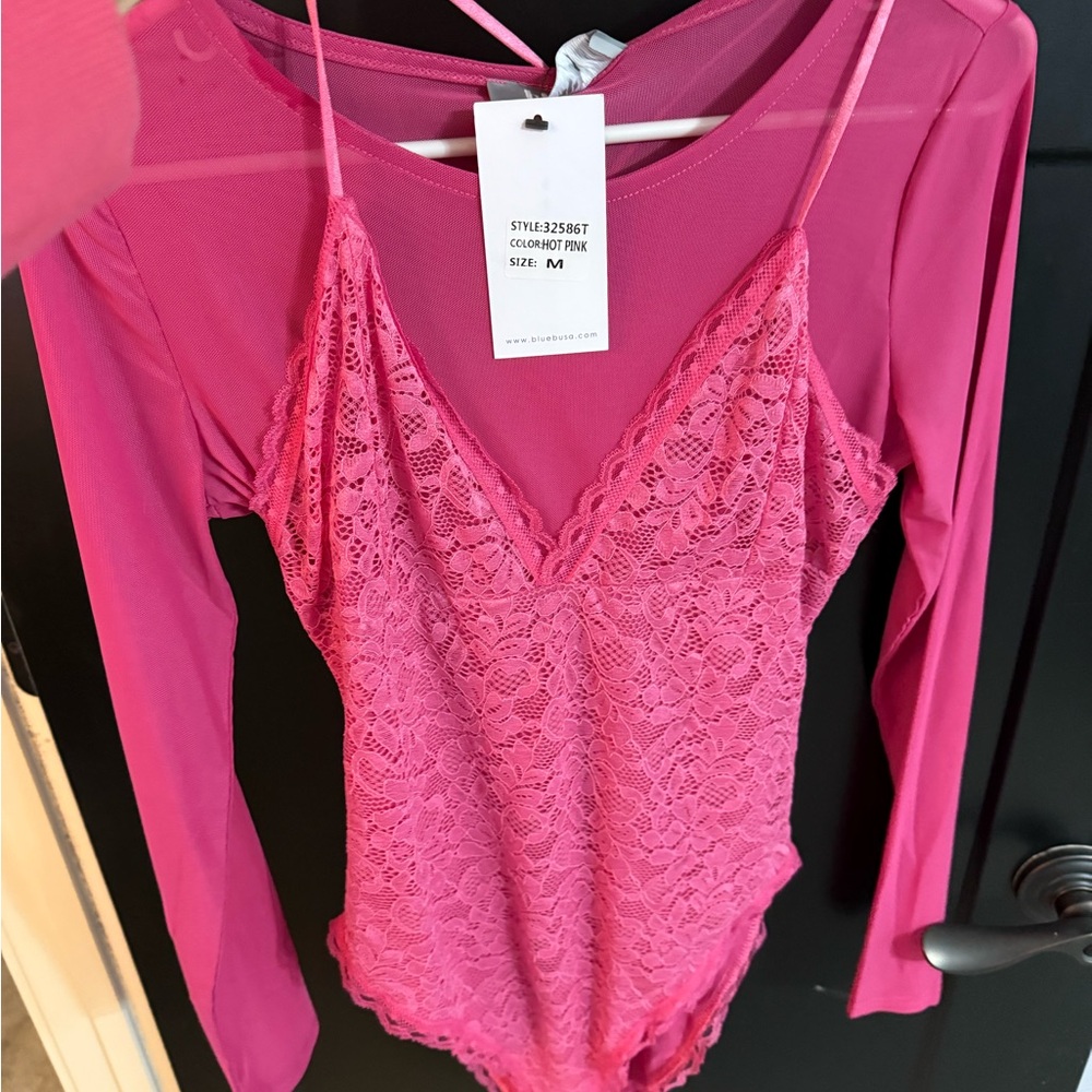Pink Lace Long Sleeve Bodysuit